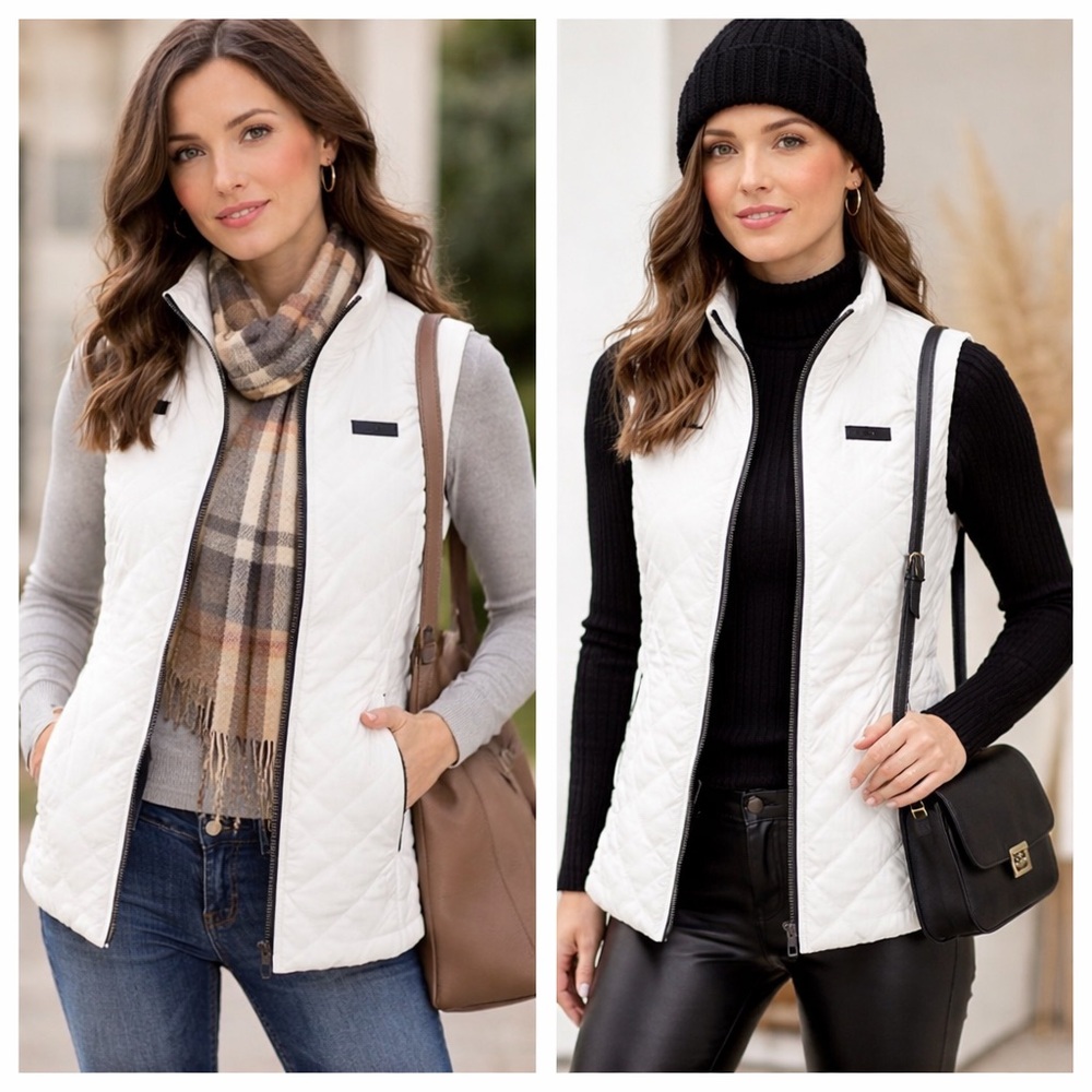 Nautica Women's White and Black Puffer Vest